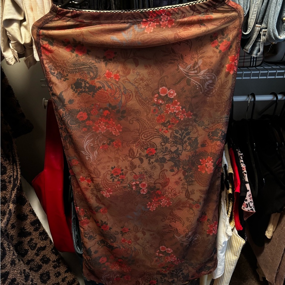 Floral Brown Midi Skirt